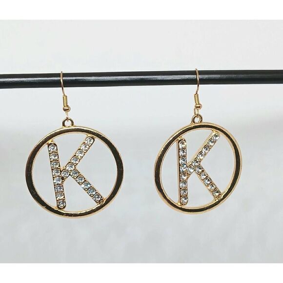 Rhinestone K Earrings - Picture 2 of 3